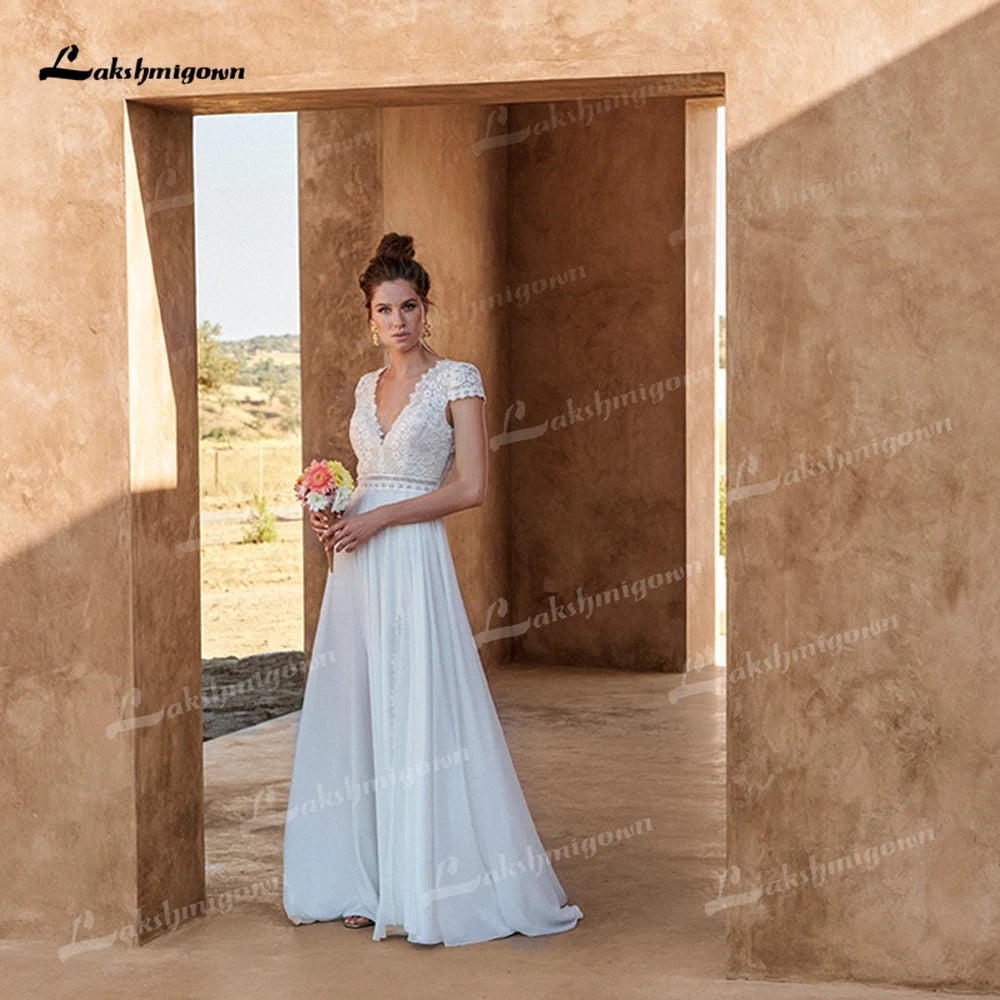 Boho V Neck Wedding Dress
