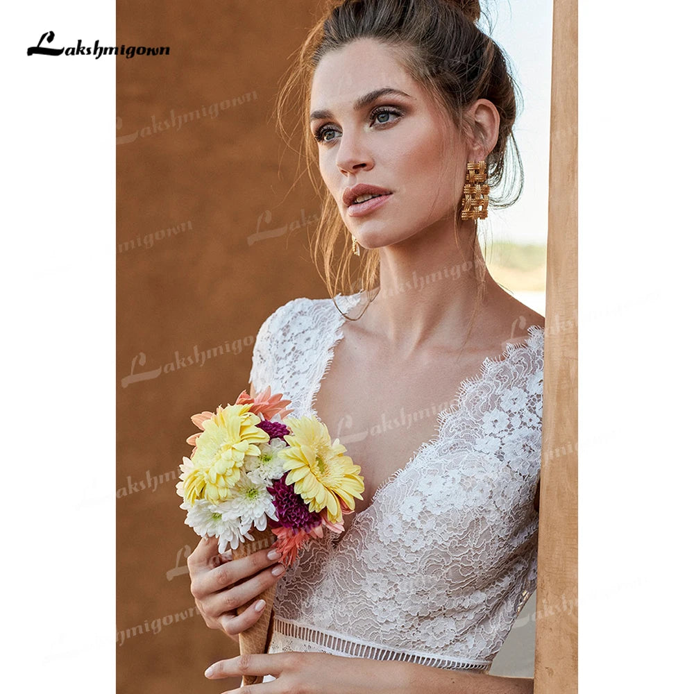 Boho V Neck Wedding Dress