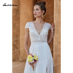 Boho V Neck Wedding Dress