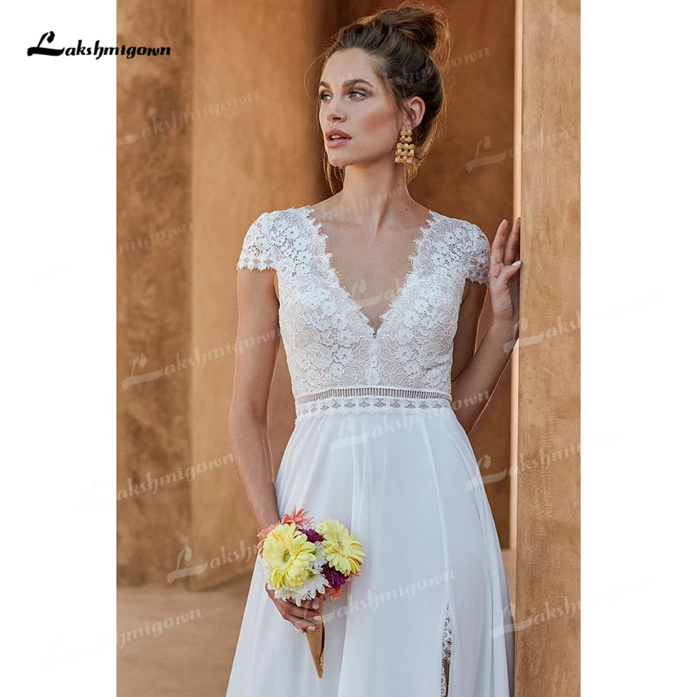 Boho V Neck Wedding Dress
