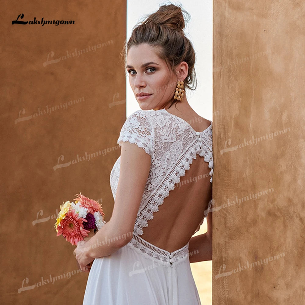 Boho V Neck Wedding Dress