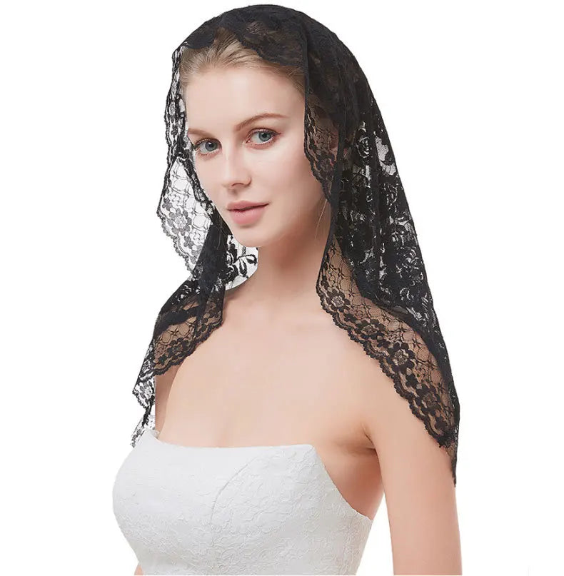 Black Lace Short Bridal Veil