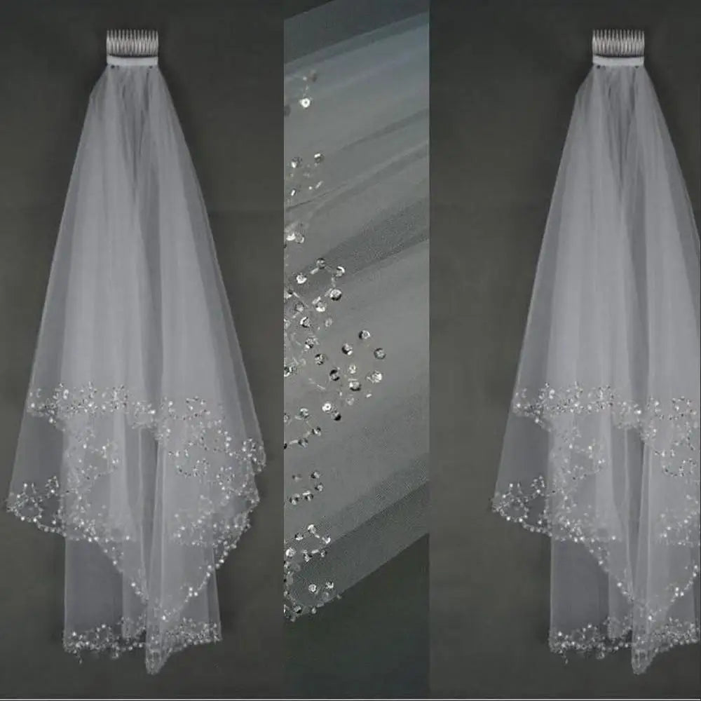 Crystal Beaded Short Bridal Veil