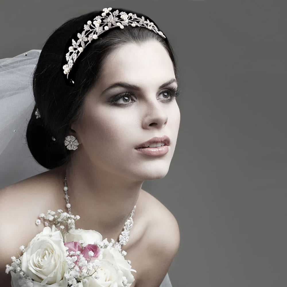 Pearl Bridal Tiara Crown Set