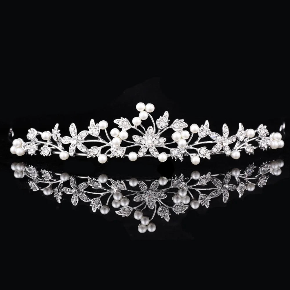 Pearl Bridal Tiara Crown Set