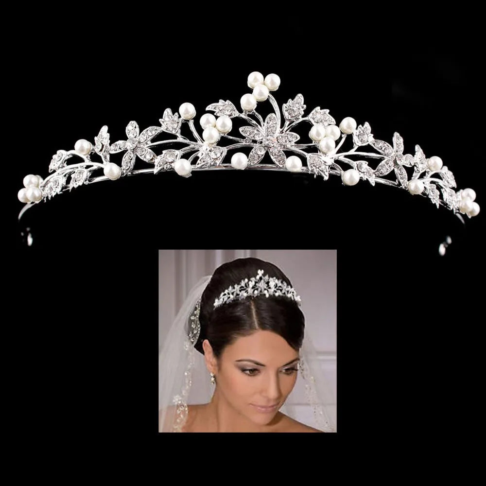 Pearl Bridal Tiara Crown Set