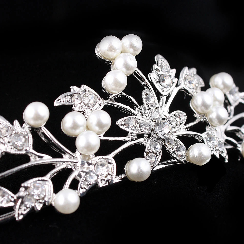 Pearl Bridal Tiara Crown Set