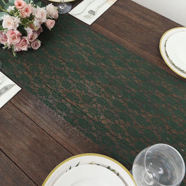 Emerald Green Floral Lace Table Runner