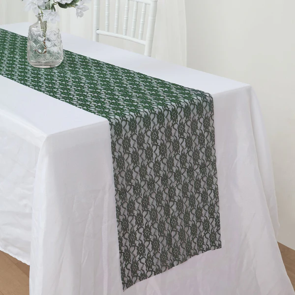 Emerald Green Floral Lace Table Runner