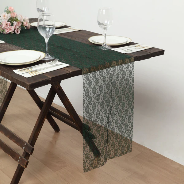 Emerald Green Floral Lace Table Runner
