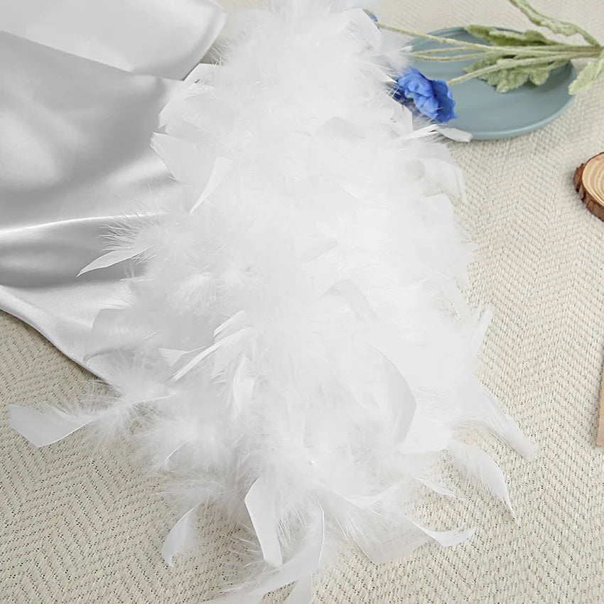 Feather Trim Bridal Kimono Robe