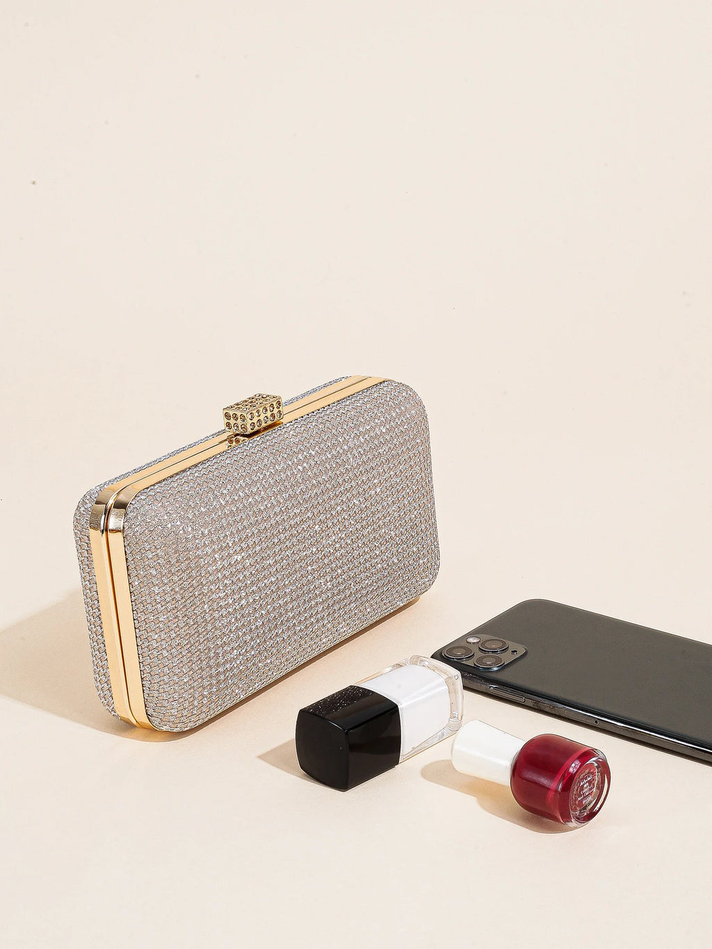 Silver Rhinestone Evening Clutch
