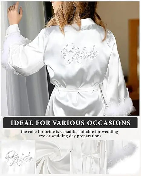 White Feather Trim Bridal Robe
