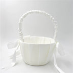 White Lace Pearl Flower Girl Basket
