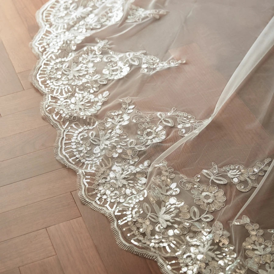 White Ivory Black Bridal Veil Cape