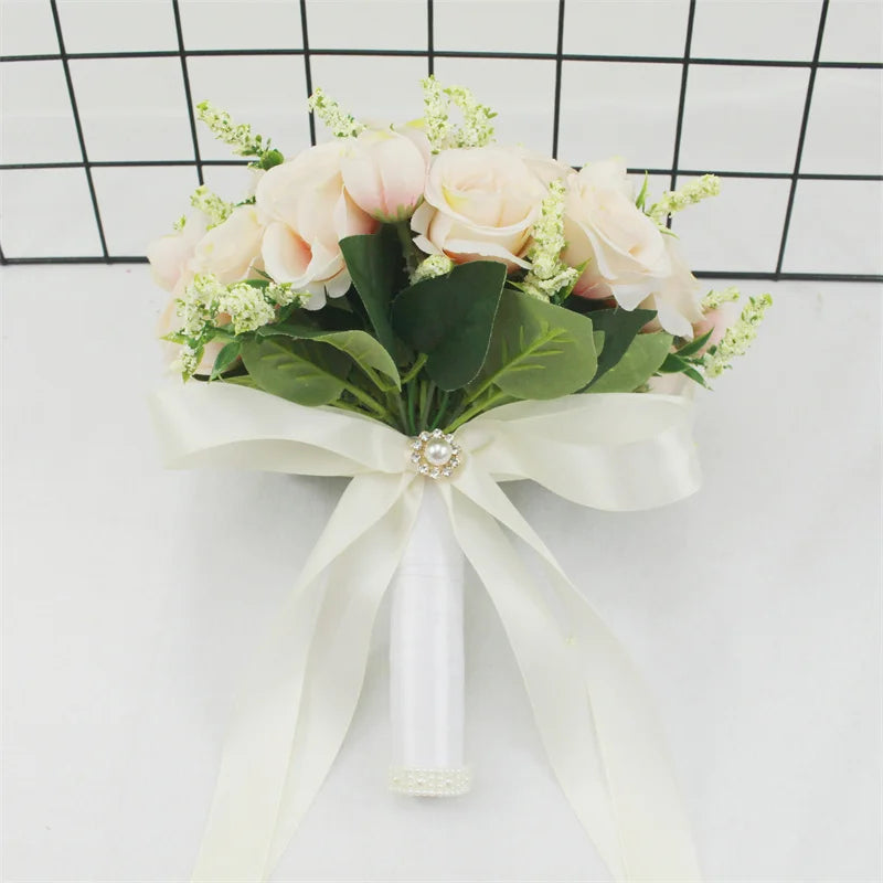 White Silk Rose Bridal Bouquet