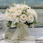 White Silk Rose Bridal Bouquet