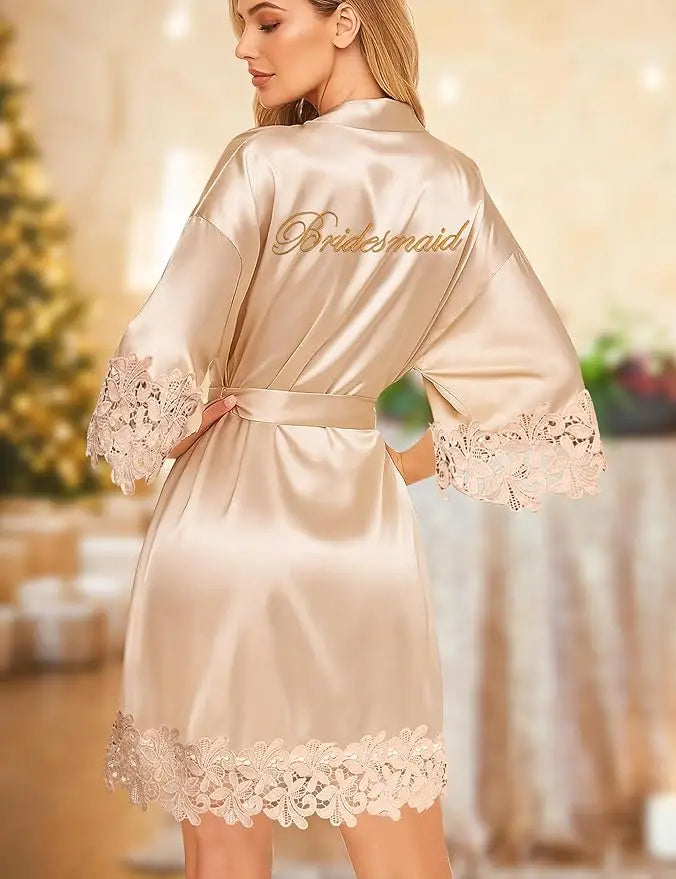 Bride Satin Lace Trim Robe