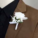 White Rose Baby Breath Corsage Set