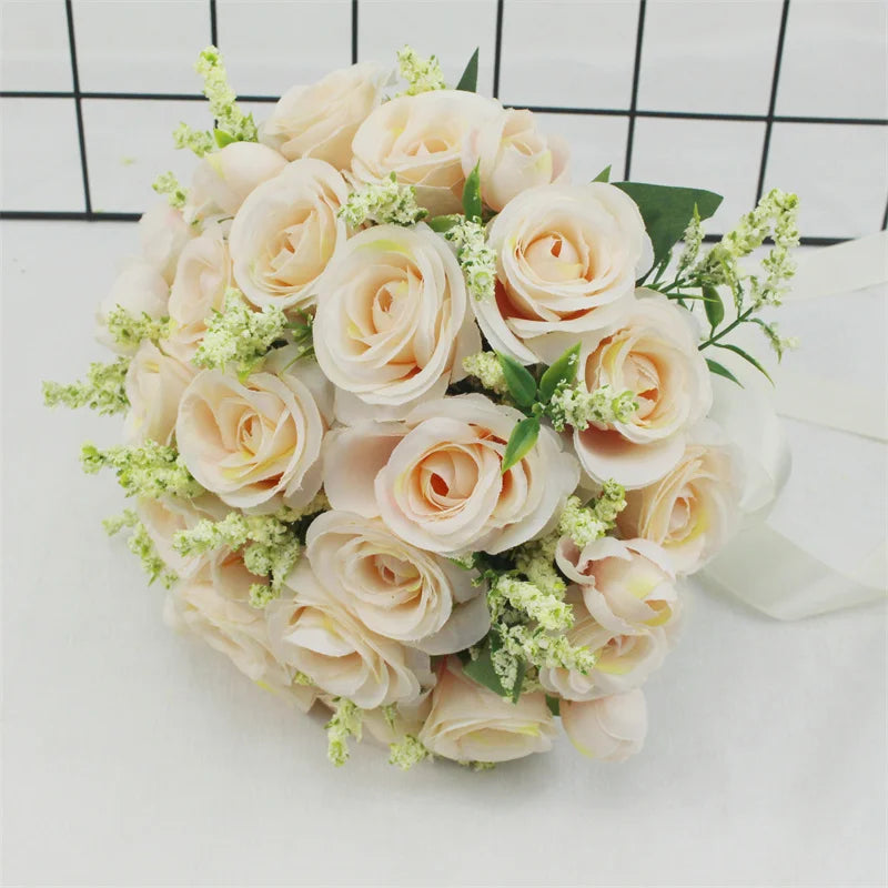 White Silk Rose Bridal Bouquet