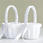 White Lace Pearl Flower Girl Basket