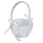 White Lace Pearl Flower Girl Basket