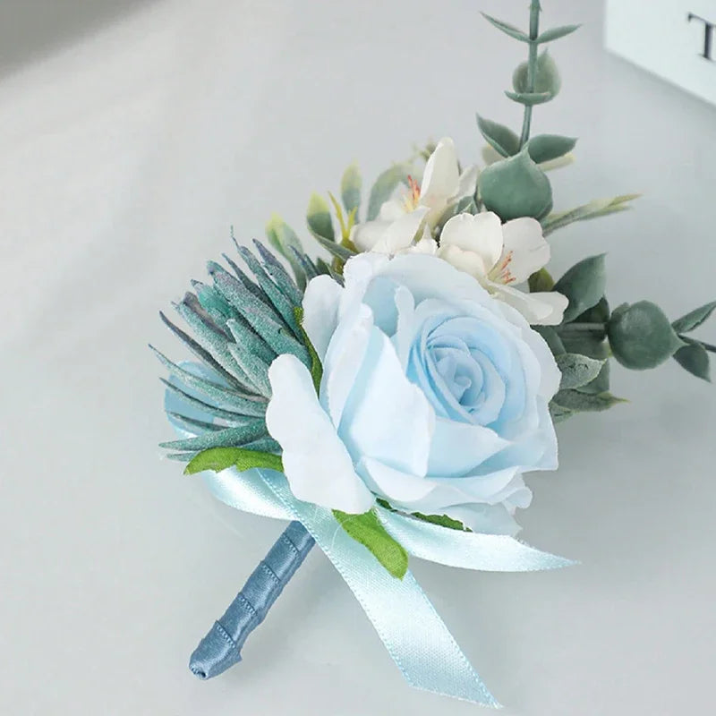Blue Lotus Rose Corsage Set