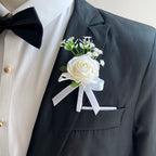 White Rose Baby Breath Corsage Set