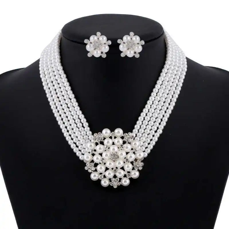 Multi-Layer Pearl Bridal Necklace Set
