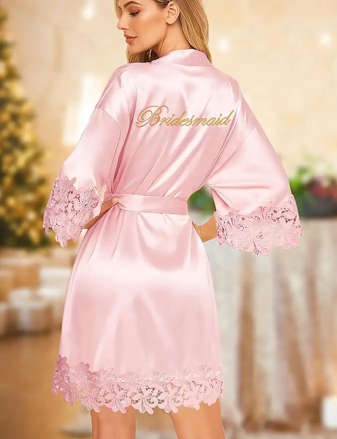 Bride Satin Lace Trim Robe