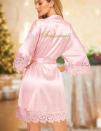 Bride Satin Lace Trim Robe