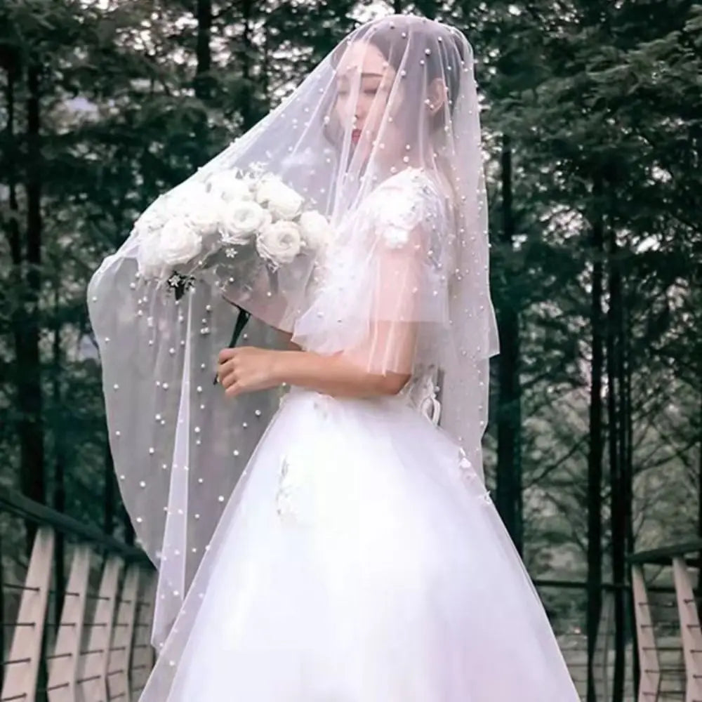 Face-Covered Long Bridal Veil