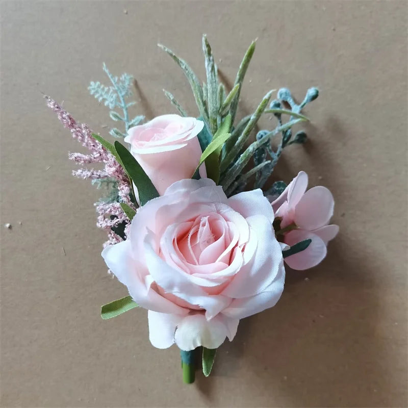Beige & White Silk Rose Boutonniere