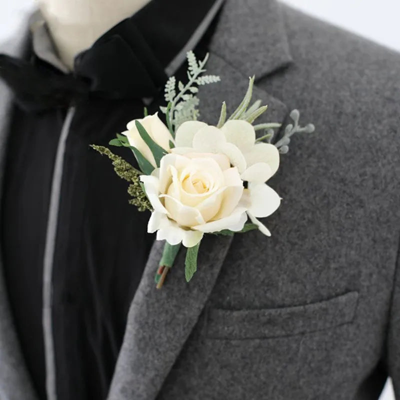Beige Rose Wedding Boutonniere
