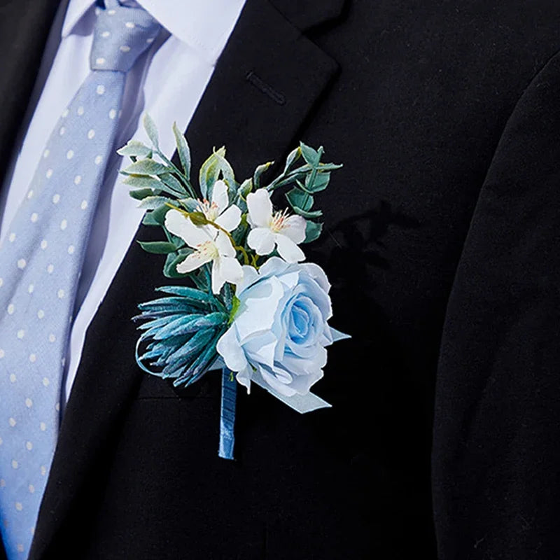 Blue Lotus Rose Corsage Set