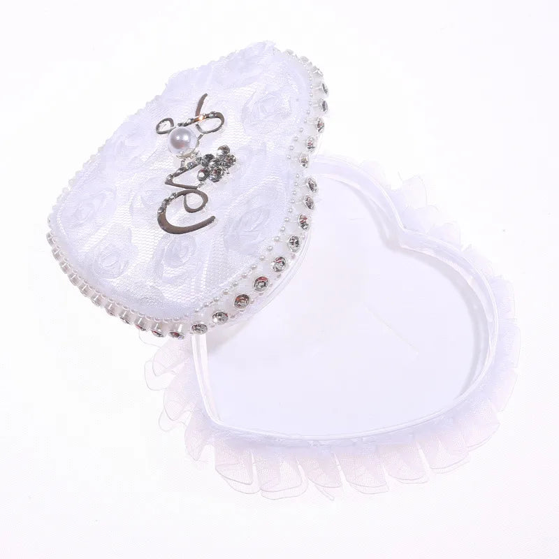 White Lace Pearl Flower Girl Basket