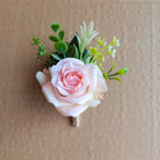 Beige & White Silk Rose Boutonniere