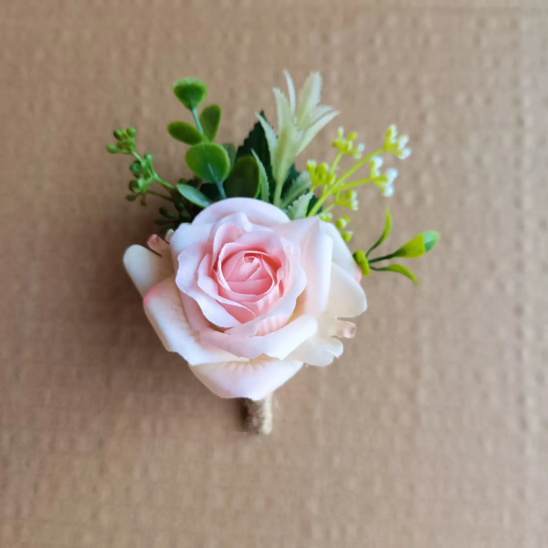 Beige & White Silk Rose Boutonniere