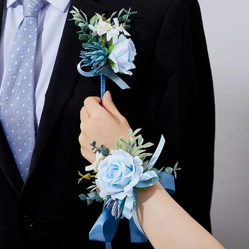 Blue Lotus Rose Corsage Set