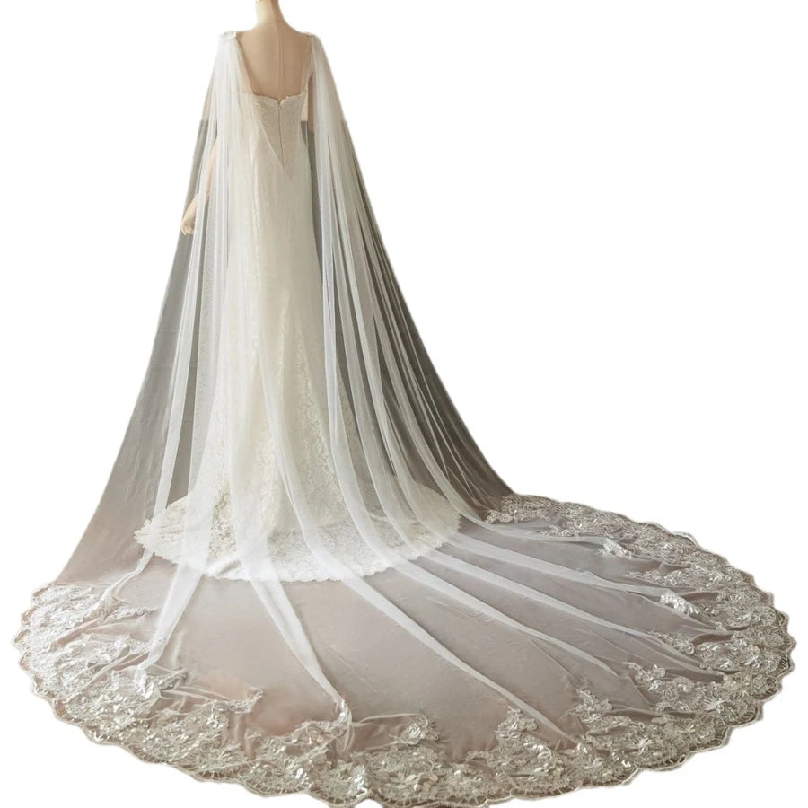 White Ivory Black Bridal Veil Cape