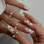 Pink Heart Print Fake Nails