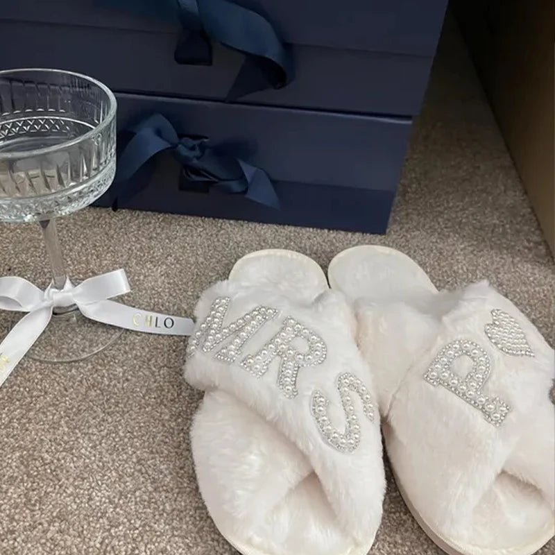 Personalized Pearl Bridal Slippers