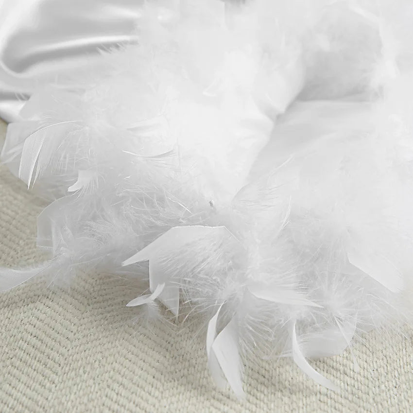 Feather Trim Bridal Kimono Robe