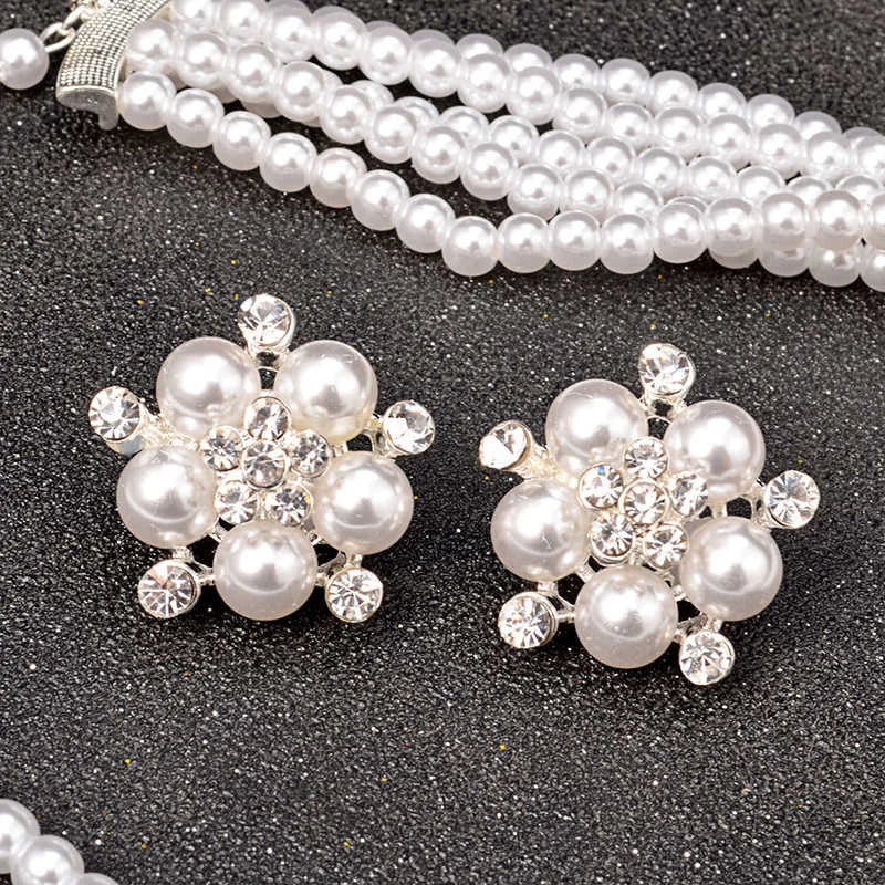 Multi-Layer Pearl Bridal Necklace Set