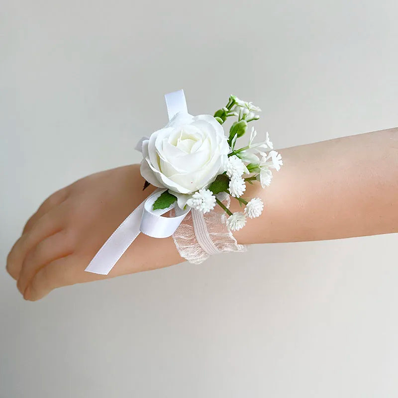 White Silk Rose Corsage Set