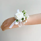 White Rose Baby Breath Corsage Set