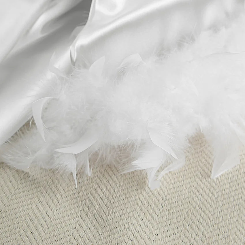 Feather Trim Bridal Kimono Robe