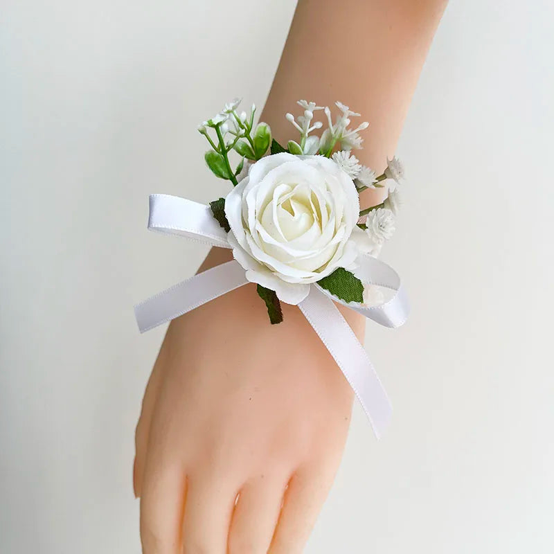 White Rose Baby Breath Corsage Set