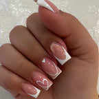 Pink Heart Print Fake Nails
