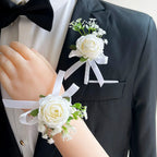 White Silk Rose Corsage Set
